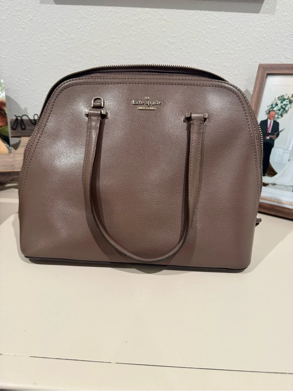 Kate Spade Pebbled Leather Dome Purse with Wallet - Mauve Taupe